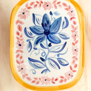 Plato cuadrado Flor azul